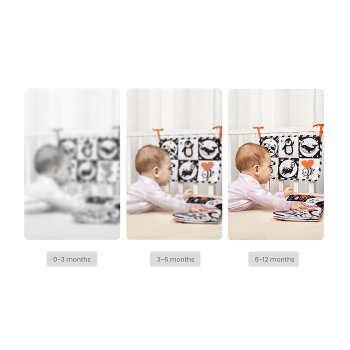 Черно-белая двусторонняя книжечка для кроватки Tumama